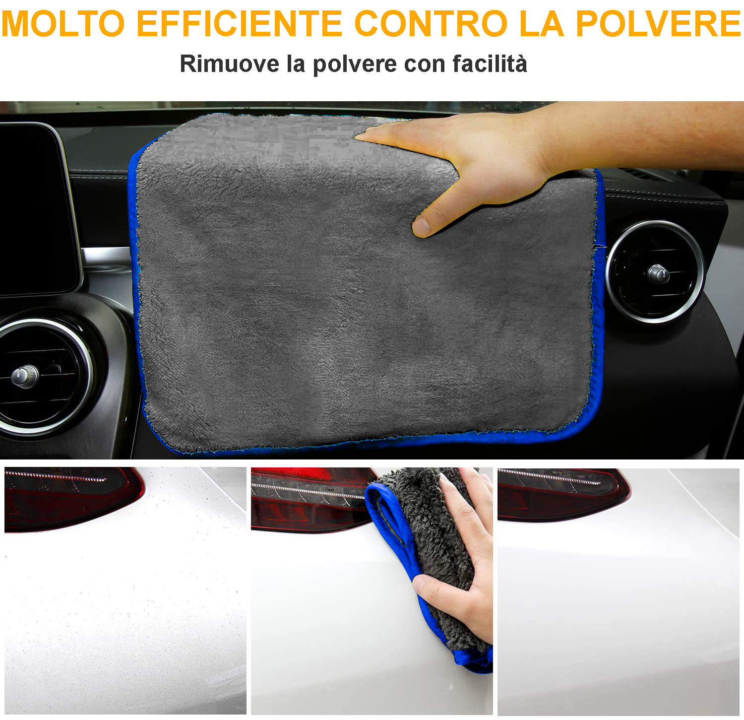 6 Panni In Microfibra Per Auto 40x40cm - Ultra Assorbenti, Senza Pelucchi, Per Lucidatura E Asciugatura - Foto 3
